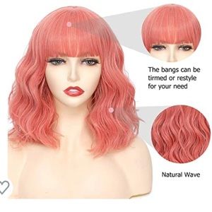 Pastel Peachy Wavy Wig with Bangs Synthetic Short Curly
